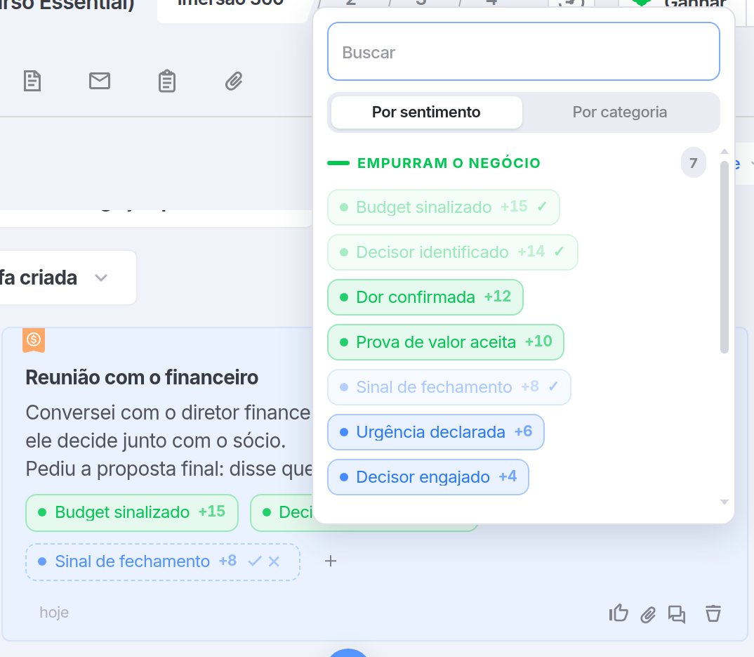 Lista para escolher a intenção do feedback